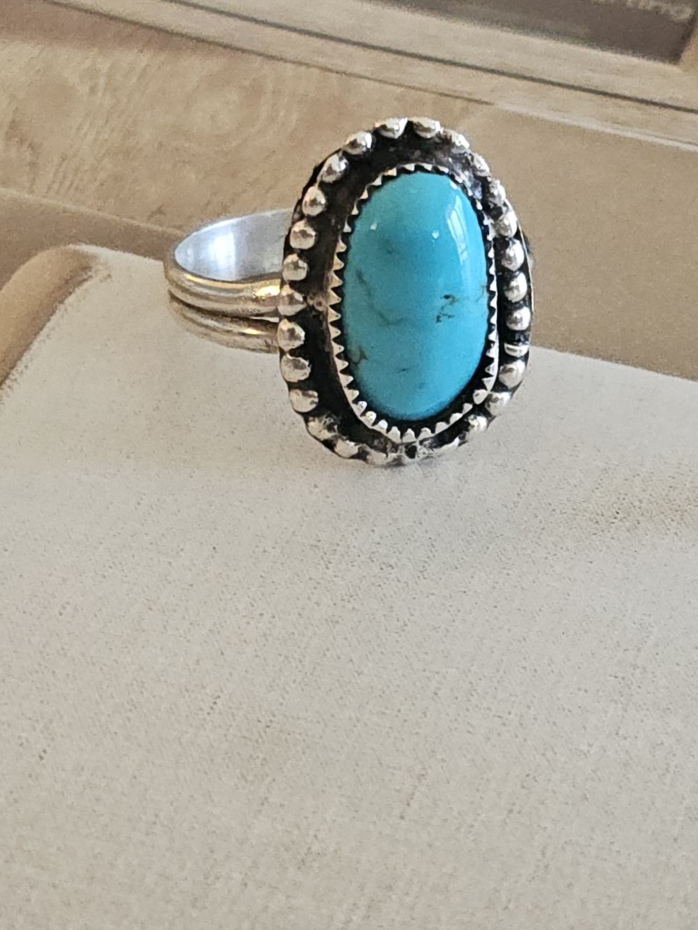Turqouise Ring Handmade Sterling Silver Turquoise Oval Statement Ring - Blue
